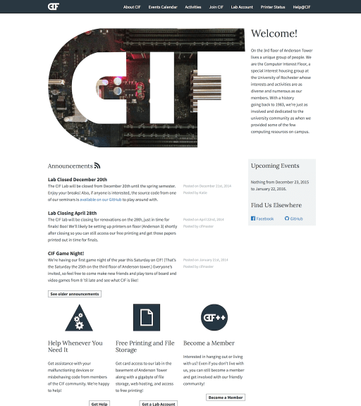 Screenshot of my CIF home page design